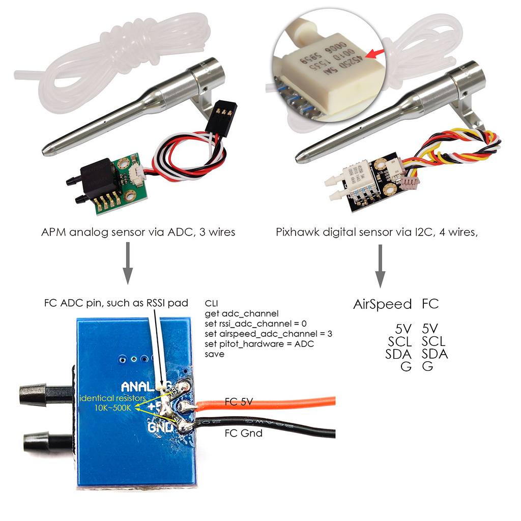 How to wire an Analogue Airspeed Sensor to work with the Matek